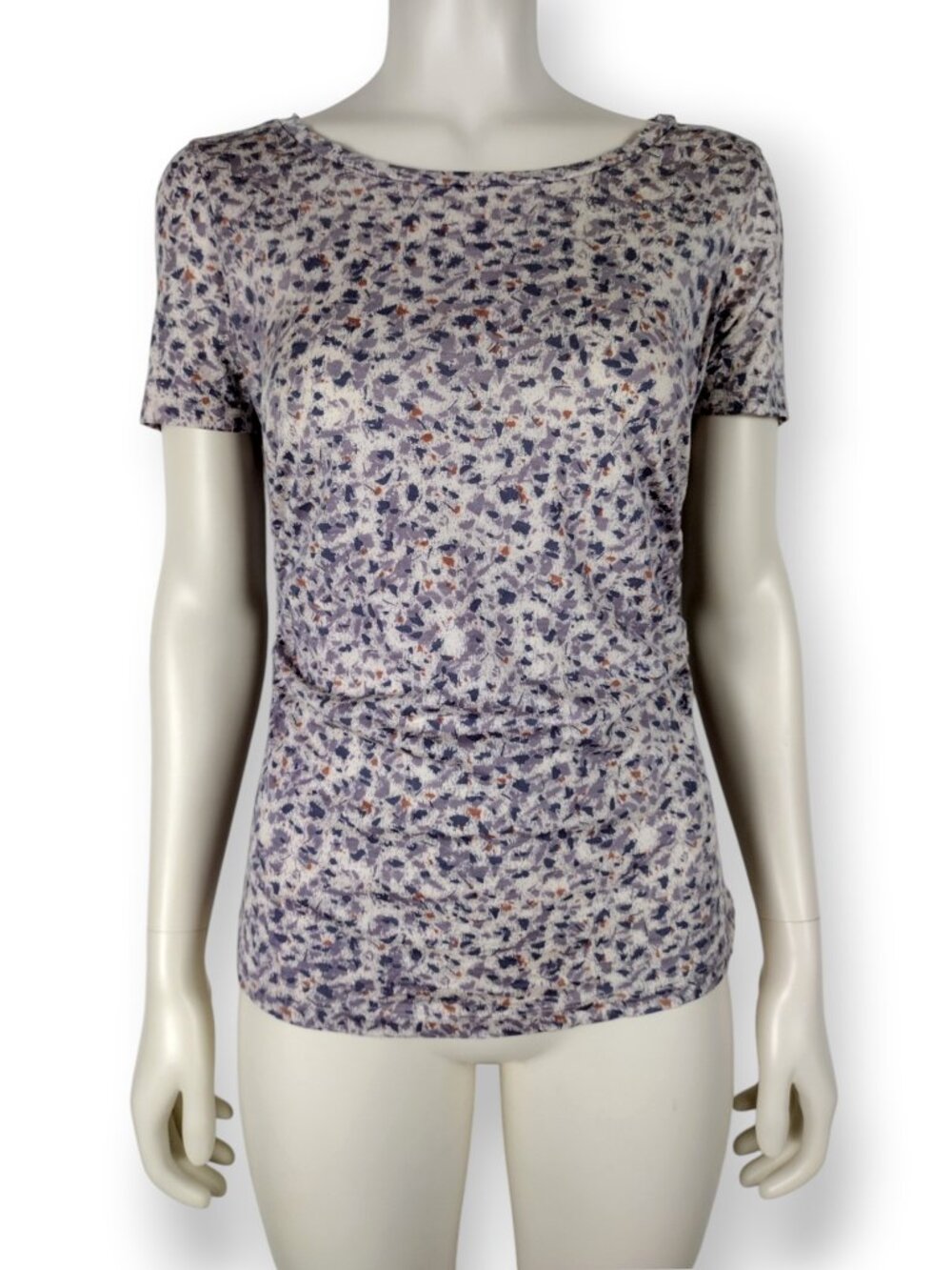 Vintage 90s Silk Cotton Blend Ruched Abstract Print Short Sleeve T Shirt Size S